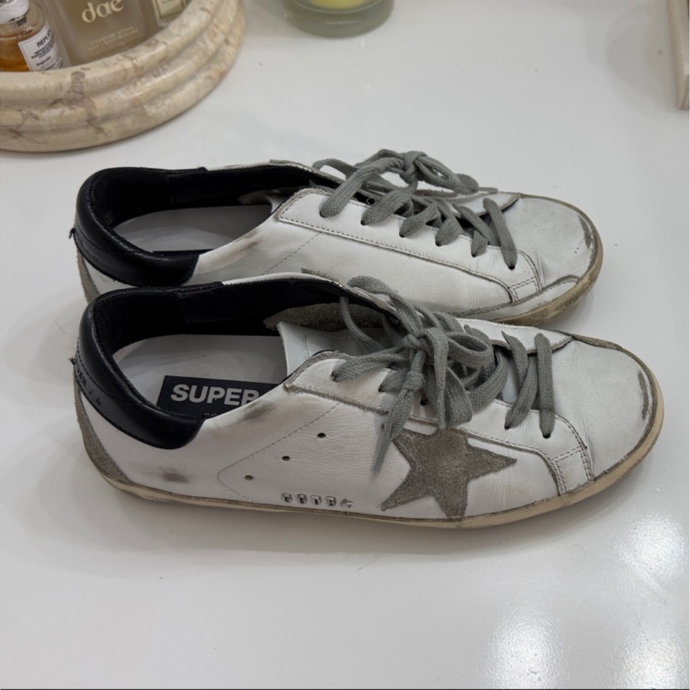 Golden Goose Womens White and Gray Star Sneakers